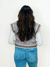 Animal Print Vest with Lace Crochet Trim