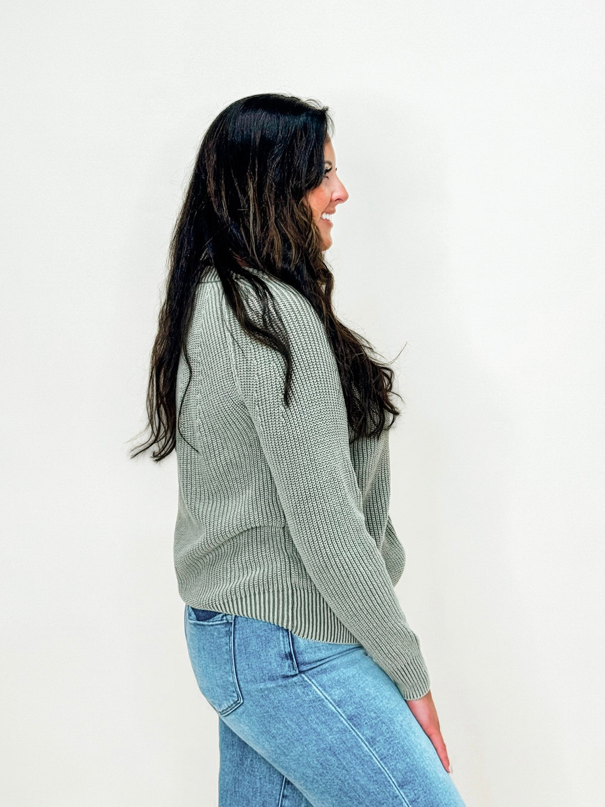 Olive Ribbed Knit Crewneck Sweater