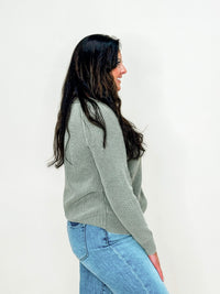 Olive Ribbed Knit Crewneck Sweater