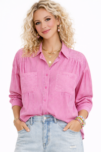 Pink Harbor Stripe Button Down Blouse