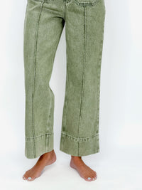 Olive High-Rise Front Seam Wide Leg Jeans