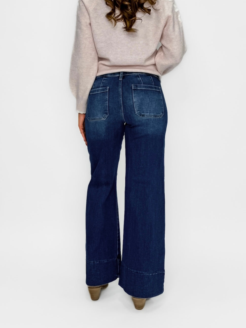 Risen Mid-Rise Ankle Wide Flare Jeans