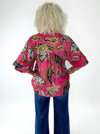 Pink Multi Abstract Split Neck Top