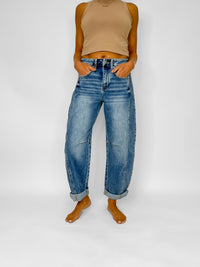 Risen High Rise Medium Wash Barrel Jeans