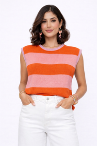 Coastal Colorblock Sweater Coral & Pink
