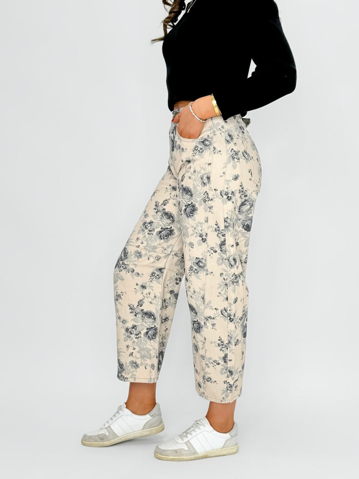 Vintage Bloom Floral Barrel Jeans