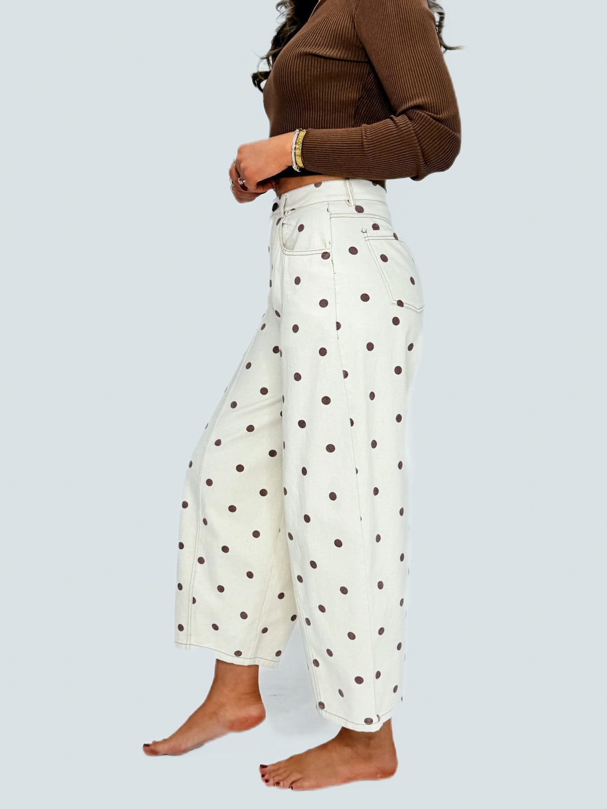 Cream & Brown Polka Dot Barrel Jeans