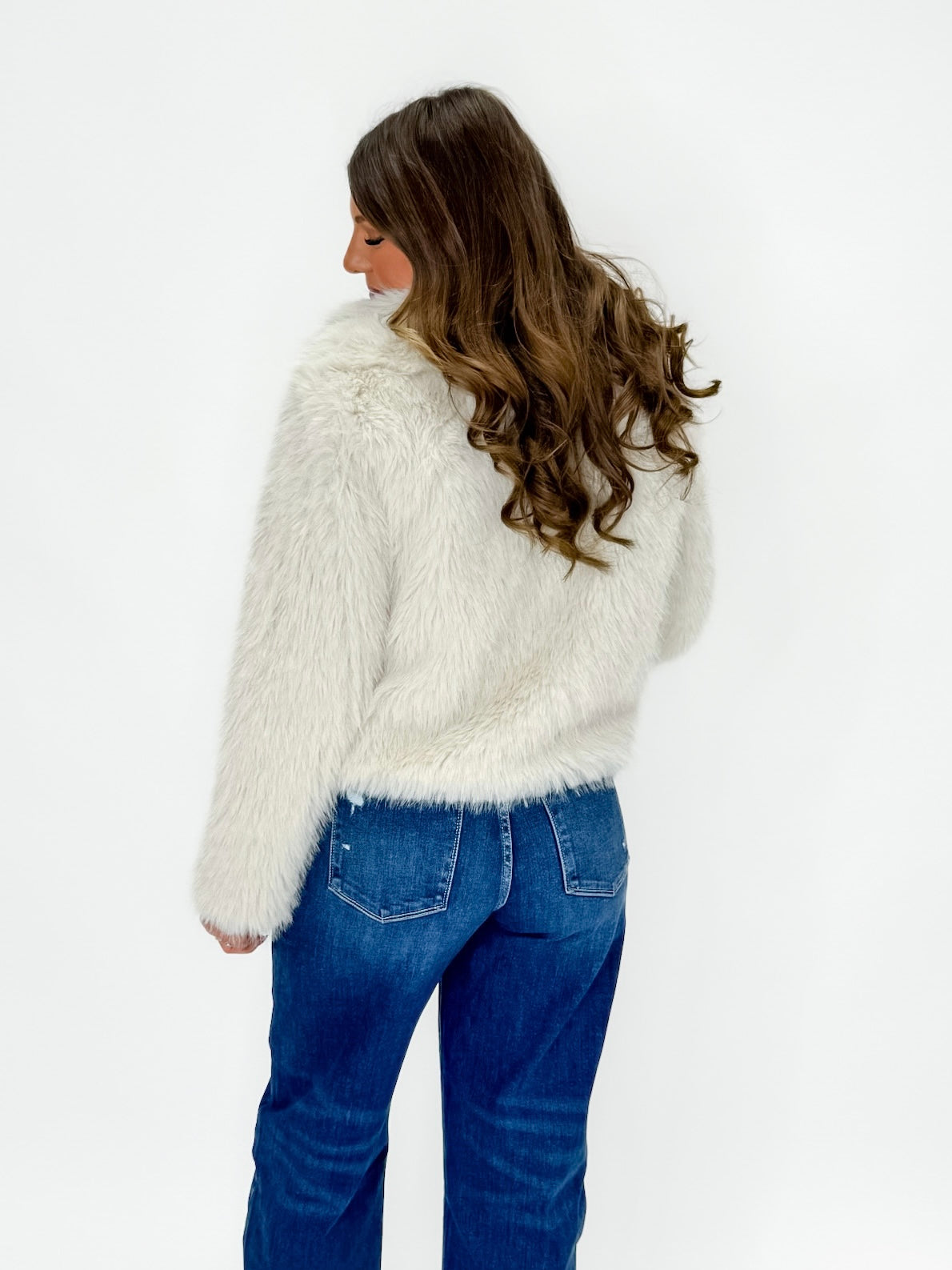 Soft Ivory Faux Fur Snap-Front Jacket