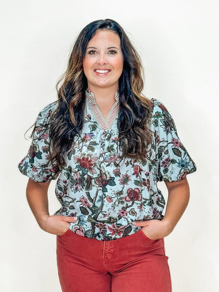 Retro Paisley Puff Sleeve Top