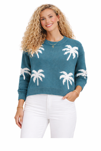 Island Time Teal Palm Tree Sweater – Coastal Knit Pullover