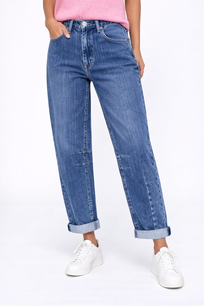 Risen Pinstripe Slouchy Barrel Jeans