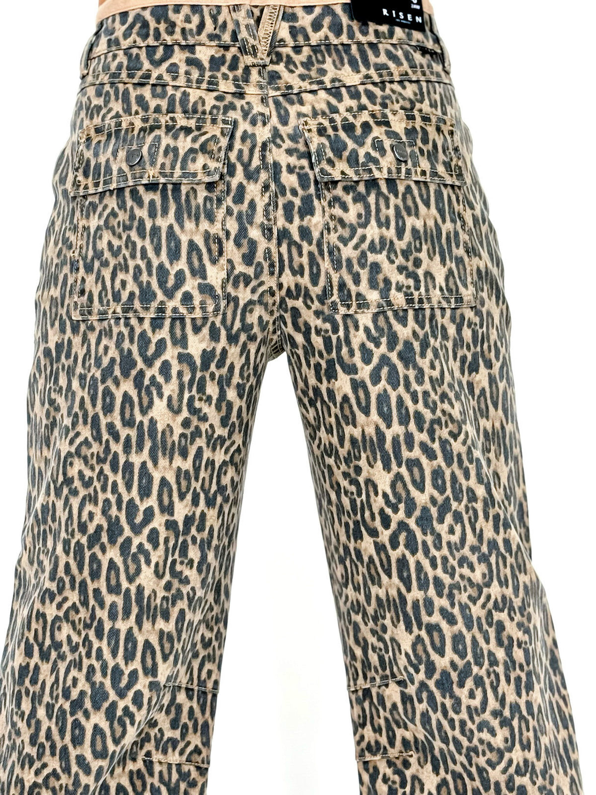 Risen Mid-Rise Cropped Relaxed Leopard Print Wide Leg Denim Jeans
