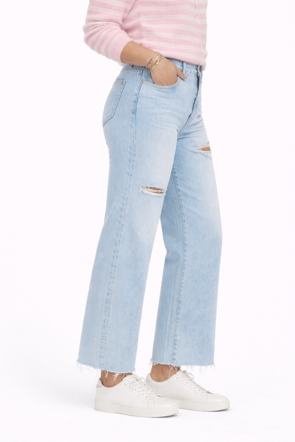 Mica Tropical Light Wash High-Rise Distressed Wide Leg Jeans