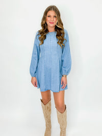 Light Denim Fitted Long Sleeve Dress