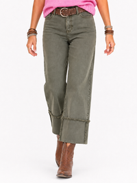 Risen Mid-Rise Burnt Olive Cuff Jeans