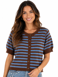 Tilly Scallop Cardigan – Mocha Sky 🤎🩵