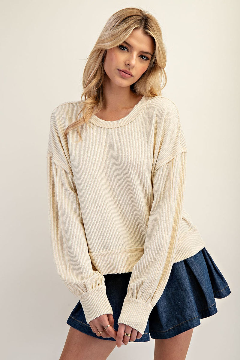 Textured Balloon Sleeve Top