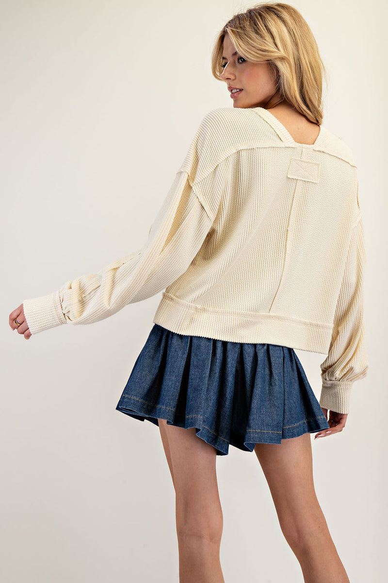 Textured Balloon Sleeve Top