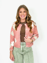 Blush Floral Knit Button Cardigan Sweater
