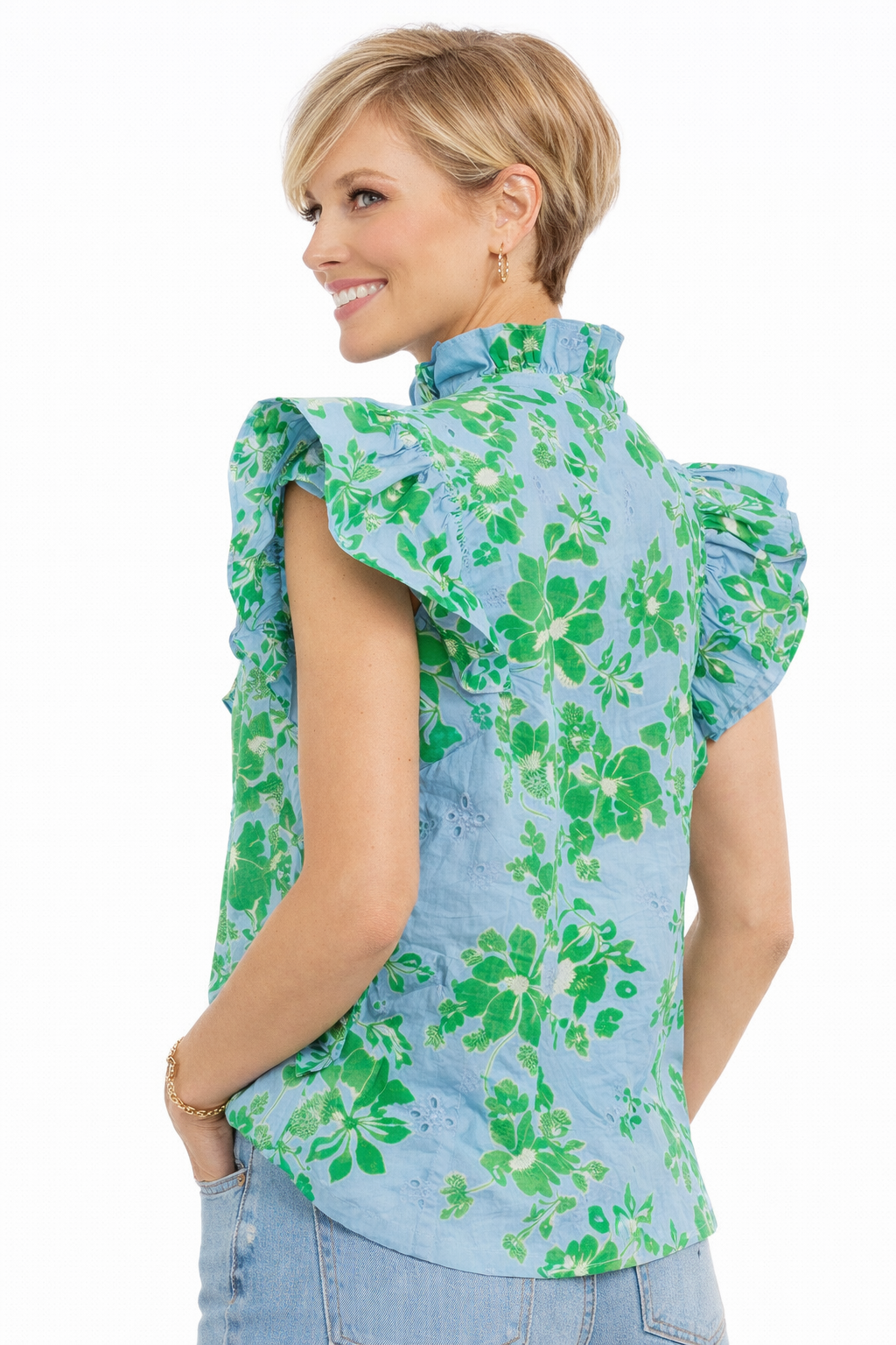 Jardin Bleu Ruffle Top