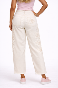 Risen Ivory Embellished Barrel Jeans