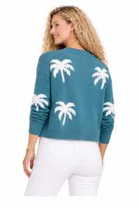 Island Time Teal Palm Tree Sweater – Coastal Knit Pullover