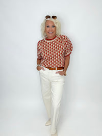 Retro Geo Puff Sleeve Sweater