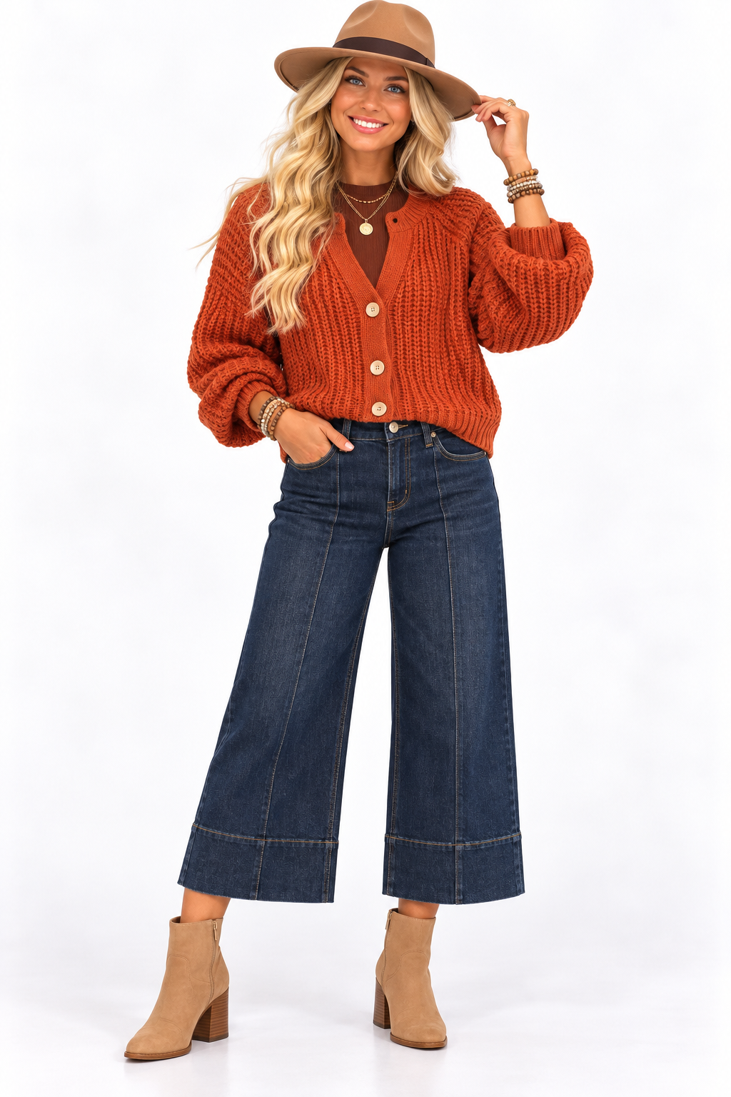 Risen Samantha Tummy Control Wide Cuff Cropped Jeans – Dark Wash