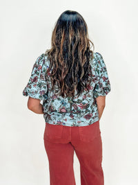 Retro Paisley Puff Sleeve Top
