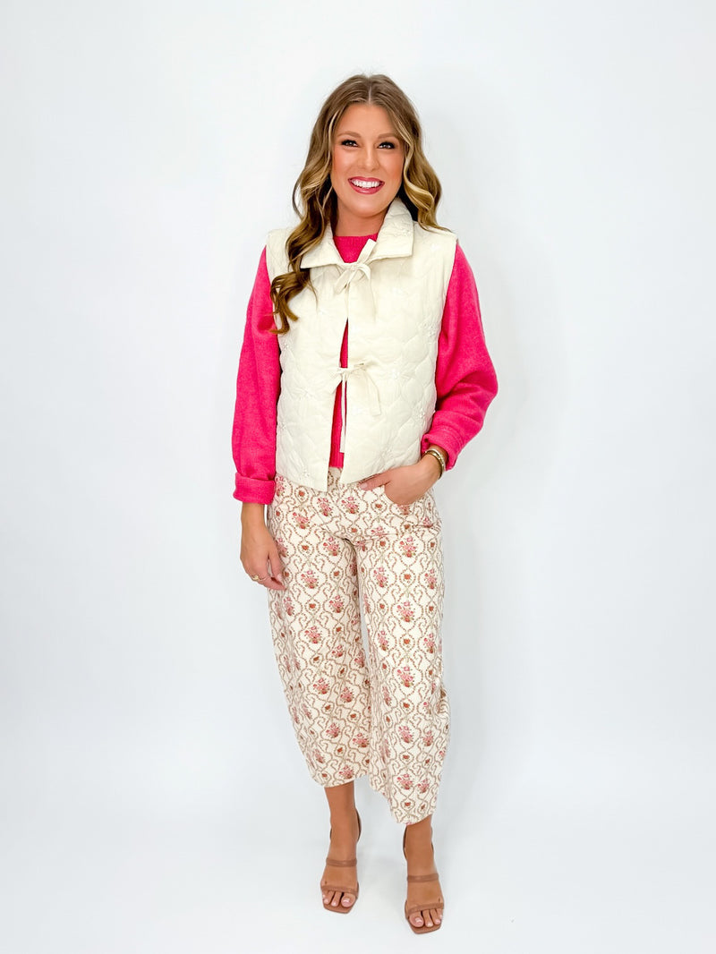 Cream Quilted Tie Front Vest