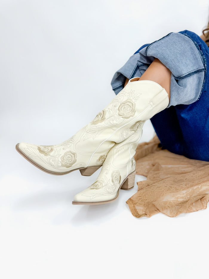Ivory Rose Embroidered Western Boots