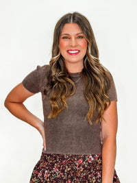 Cocoa Ribbed Cap Sleeve Tee