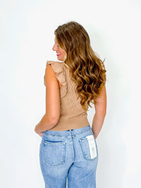 Camel Diamond Knit Ruffle Sleeve Sweater Tank
