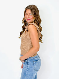 Camel Diamond Knit Ruffle Sleeve Sweater Tank