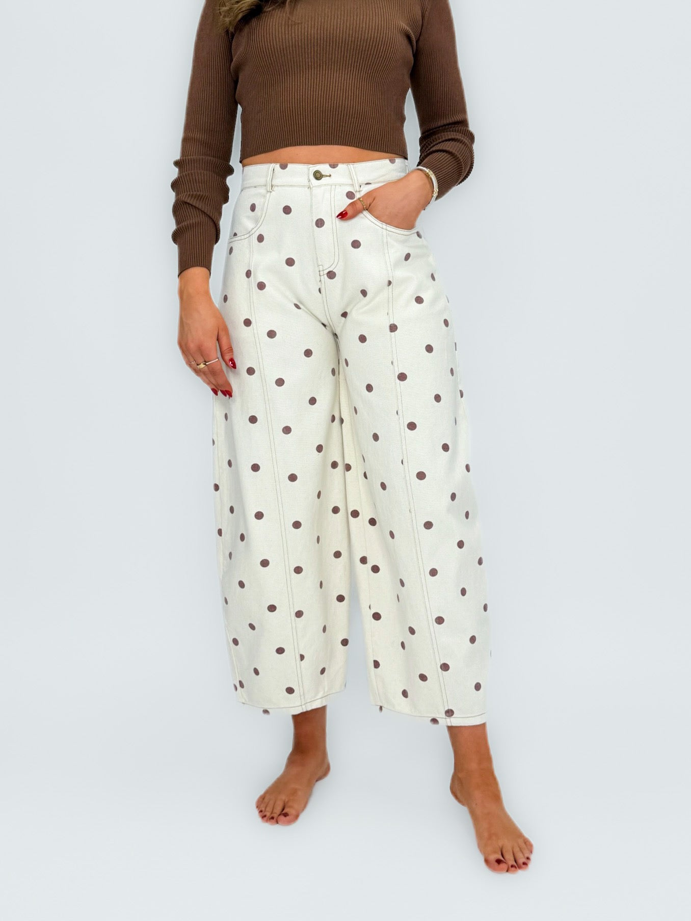 Cream & Brown Polka Dot Barrel Jeans – Scrap-Work