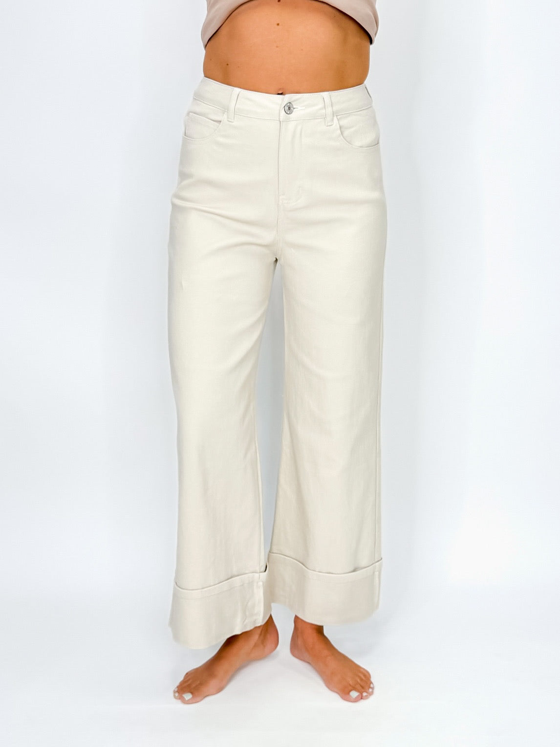 Sand Wide Leg Cuffed Jeans
