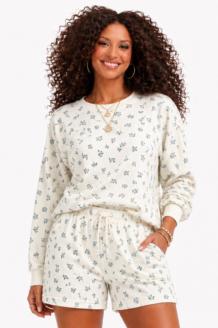 Vintage Floral Short Set - blue