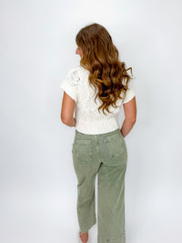 Olive High-Rise Front Seam Wide Leg Jeans