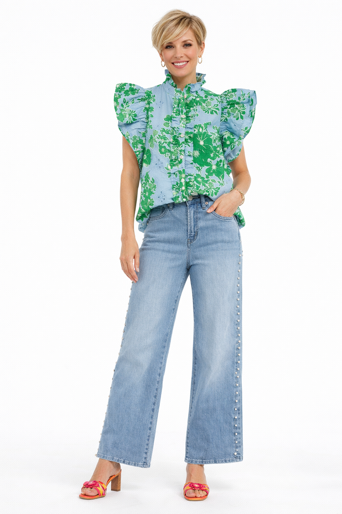 Jardin Bleu Ruffle Top