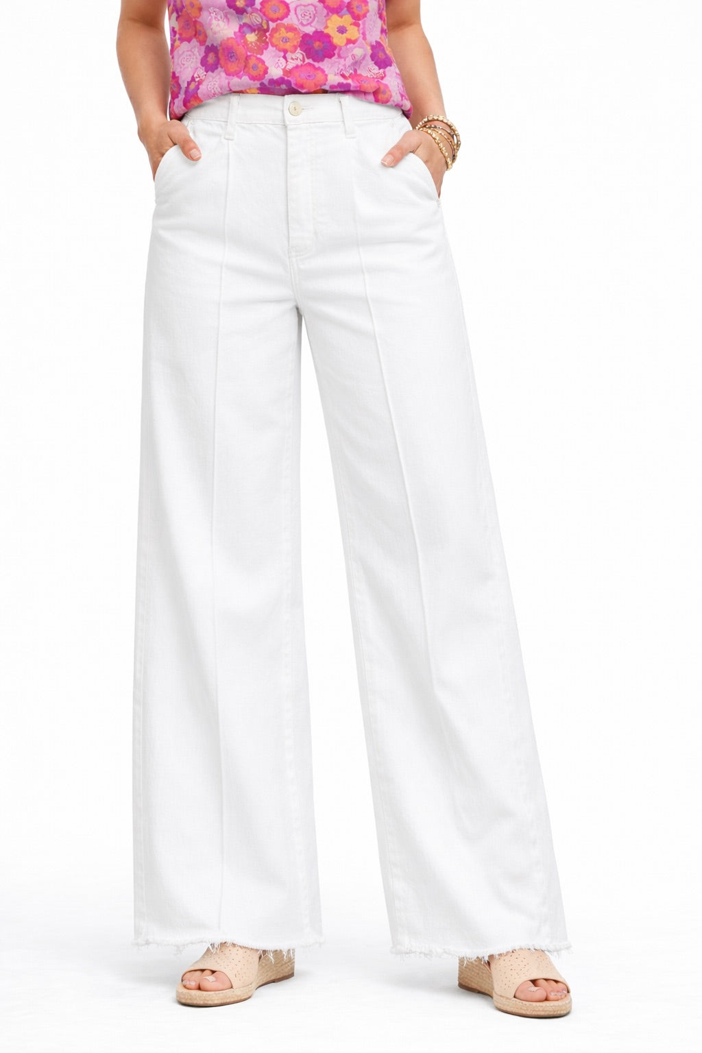 Risen Sculpt & Sleek Wide Leg White Denim Jean
