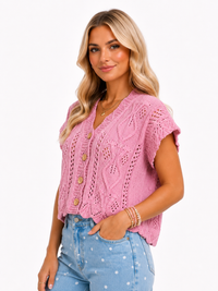 Rosé Pointelle Sleeveless Sweater