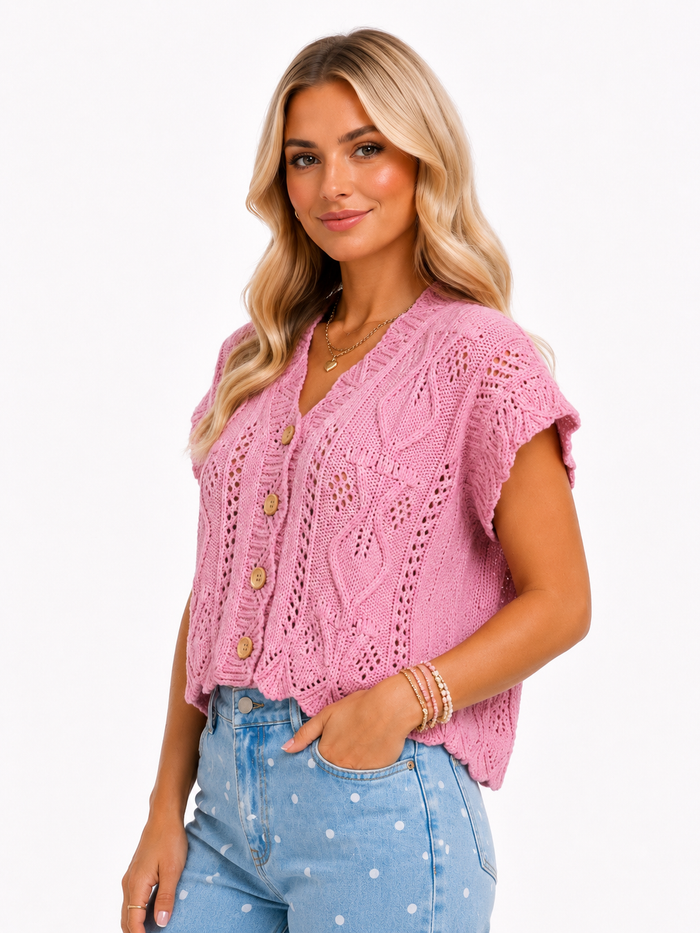 Rosé Pointelle Sleeveless Sweater