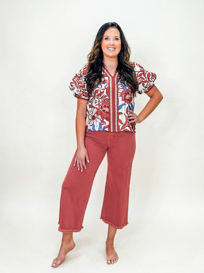 Fall Bloom Embroidered Blouse