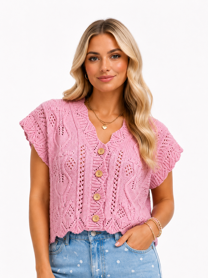 Rosé Pointelle Sleeveless Sweater