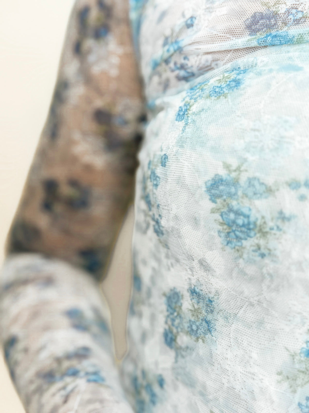 Blue Floral Mesh Long Sleeve Layered Top