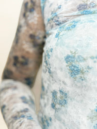 Blue Floral Mesh Long Sleeve Layered Top
