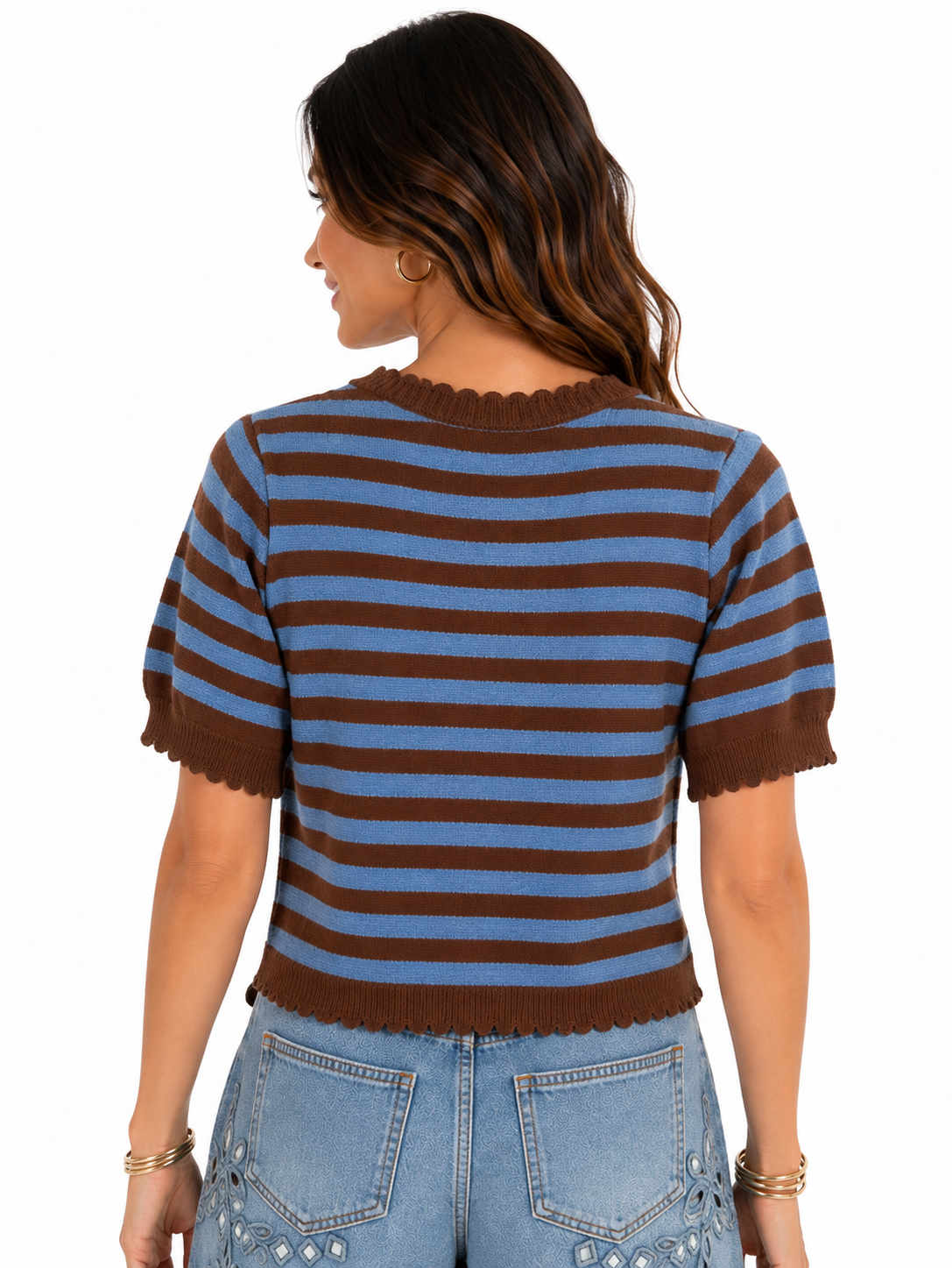 Tilly Scallop Cardigan – Mocha Sky 🤎🩵