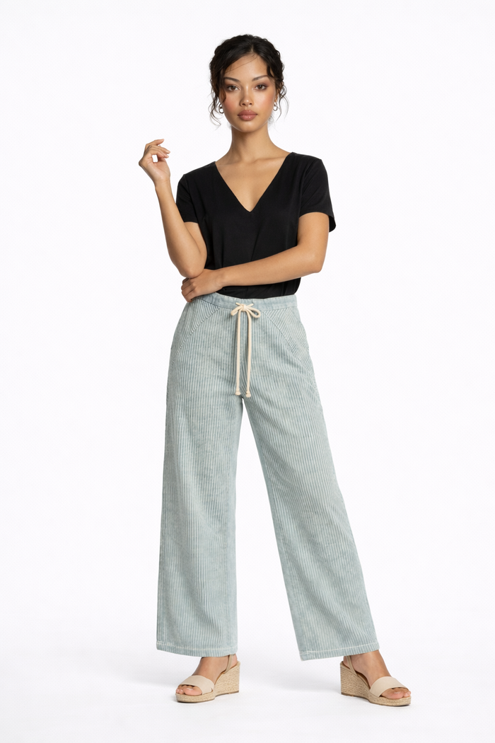 Light Wash Striped Wide Leg Jeans