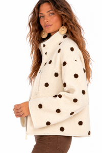 Natalie Polka Dot Sherpa Zip-Up Jacket – Cream