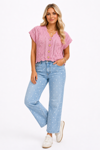 Rosé Pointelle Sleeveless Sweater